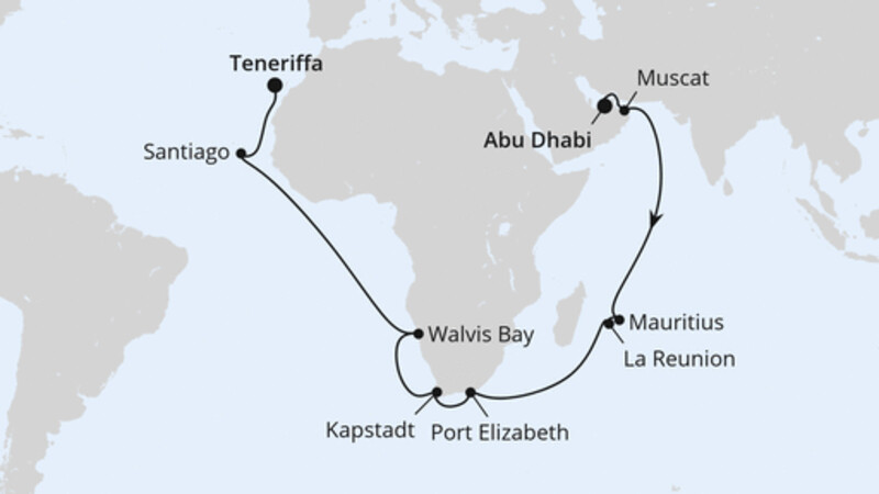 Von Abu Dhabi über Afrika nach Teneriffa Von Abu Dhabi über Afrika nach Teneriffa