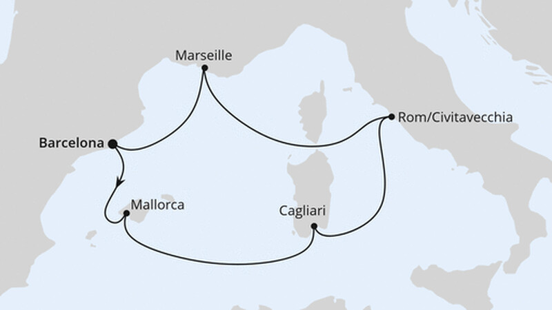 Mediterrane Schätze mit Sardinien ab Barcelona Mediterrane Schätze mit Sardinien ab Barcelona
