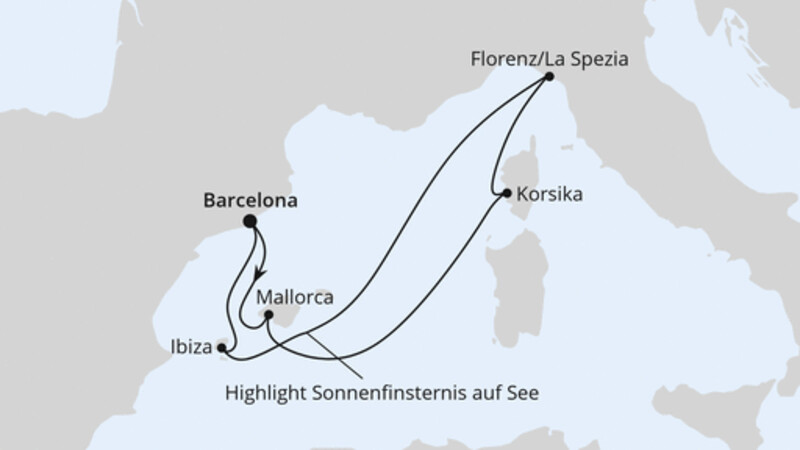 Zur Sonnenfinsternis im Mittelmeer ab Barcelona Zur Sonnenfinsternis im Mittelmeer ab Barcelona