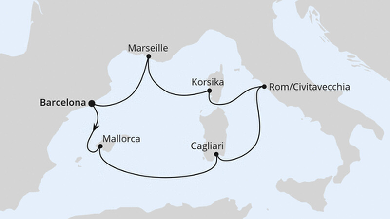 Mediterrane Schätze mit Sardinien ab Barcelona Mediterrane Schätze mit Sardinien ab Barcelona