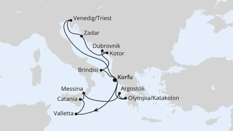 Adria & Mittelmeerinseln ab Korfu Adria & Mittelmeerinseln ab Korfu