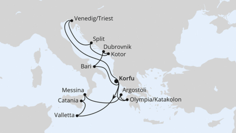 Adria & Mittelmeerinseln ab Korfu Adria & Mittelmeerinseln ab Korfu
