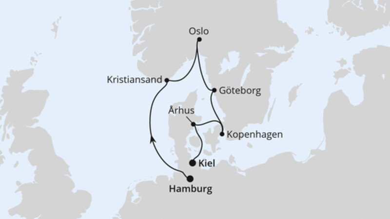 Skandinavische Städte von Hamburg nach Kiel