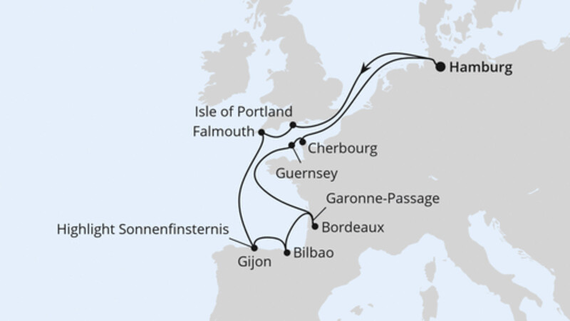 Ärmelkanal & Golf von Biskaya mit Sonnenfinsternis Ärmelkanal & Golf von Biskaya mit Sonnenfinsternis