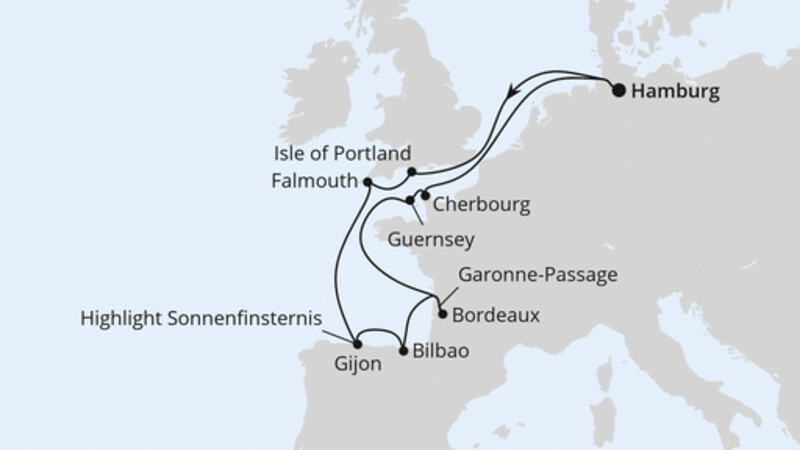 Ärmelkanal & Golf von Biskaya mit Sonnenfinsternis Ärmelkanal & Golf von Biskaya mit Sonnenfinsternis