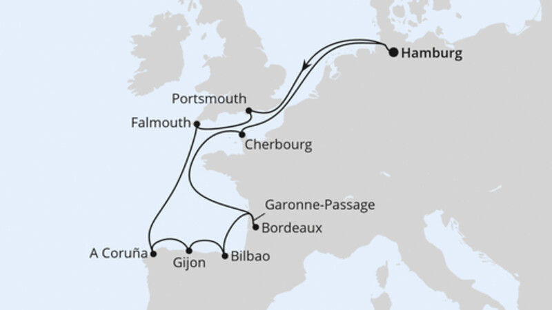 Ärmelkanal & Golf von Biskaya ab Hamburg Ärmelkanal & Golf von Biskaya ab Hamburg