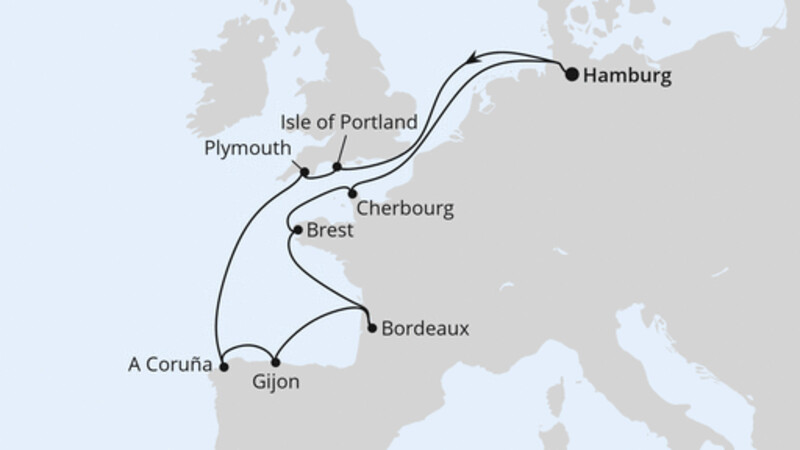 Ärmelkanal & Golf von Biskaya ab Hamburg Ärmelkanal & Golf von Biskaya ab Hamburg