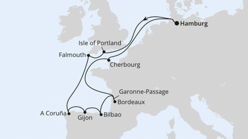 Ärmelkanal & Golf von Biskaya ab Hamburg Ärmelkanal & Golf von Biskaya ab Hamburg