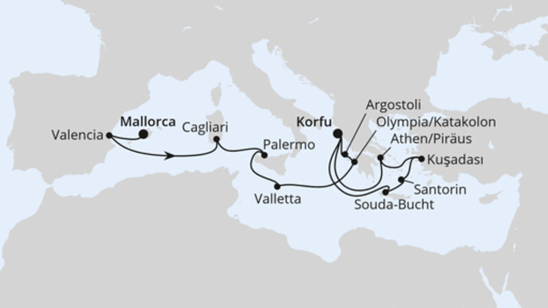 Große Mittelmeer-Reise von Mallorca nach Korfu Große Mittelmeer-Reise von Mallorca nach Korfu