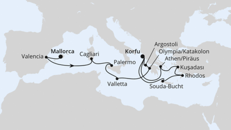 Große Mittelmeer-Reise von Mallorca nach Korfu Große Mittelmeer-Reise von Mallorca nach Korfu